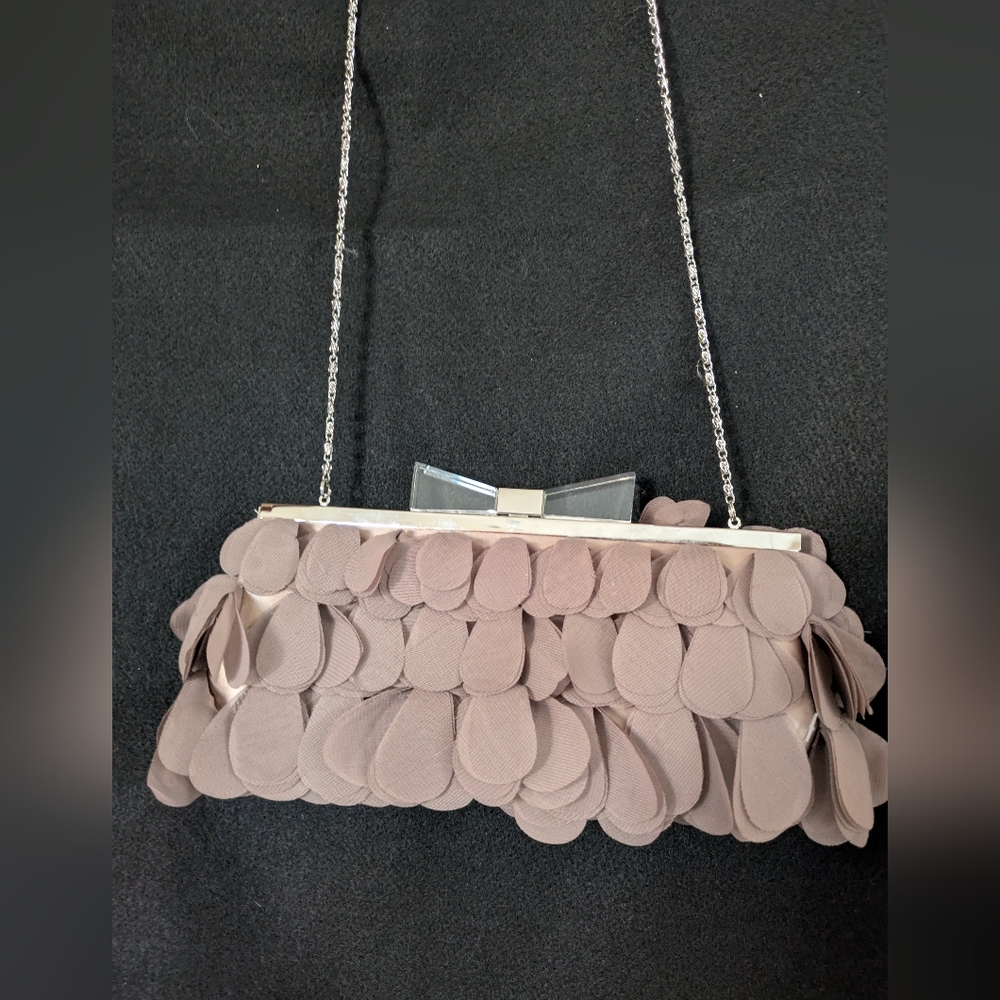 Nordstrom Ruffle Chiffon Frame Clutch with Crossbody chain